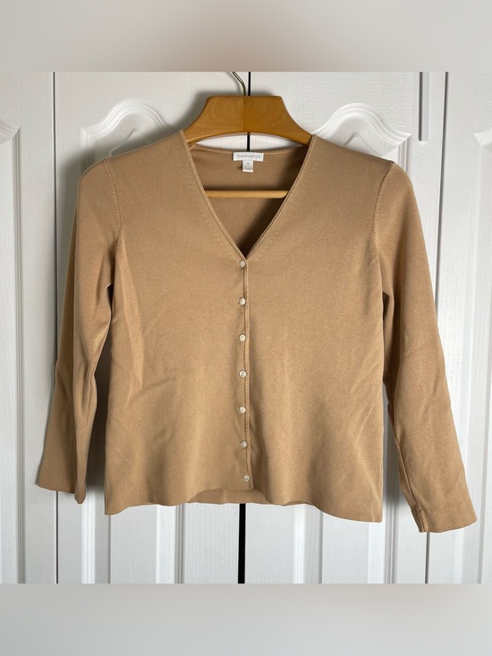 Charter Club Sweaters - Charter Club Button Front Cardigan Jumper Women’s M Tan Silk Cotton Blend Preppy